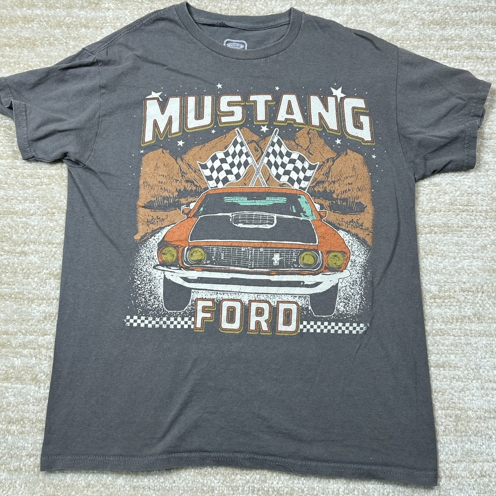 Ford Mustang Graphic T-Shirt Mens Small Charcoal Gray Racing Car Tee Hybrid